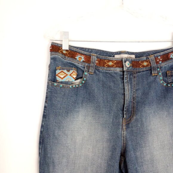 Chico's Platinum Navajo Beaded Trim Jeans - Picture 3 of 11